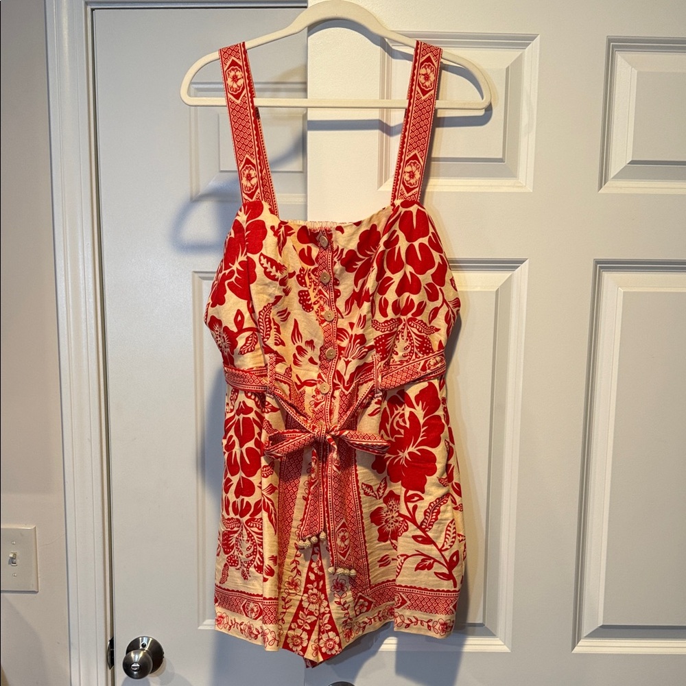 Rachel Zoe Red and Cream Floral Jumpsuit